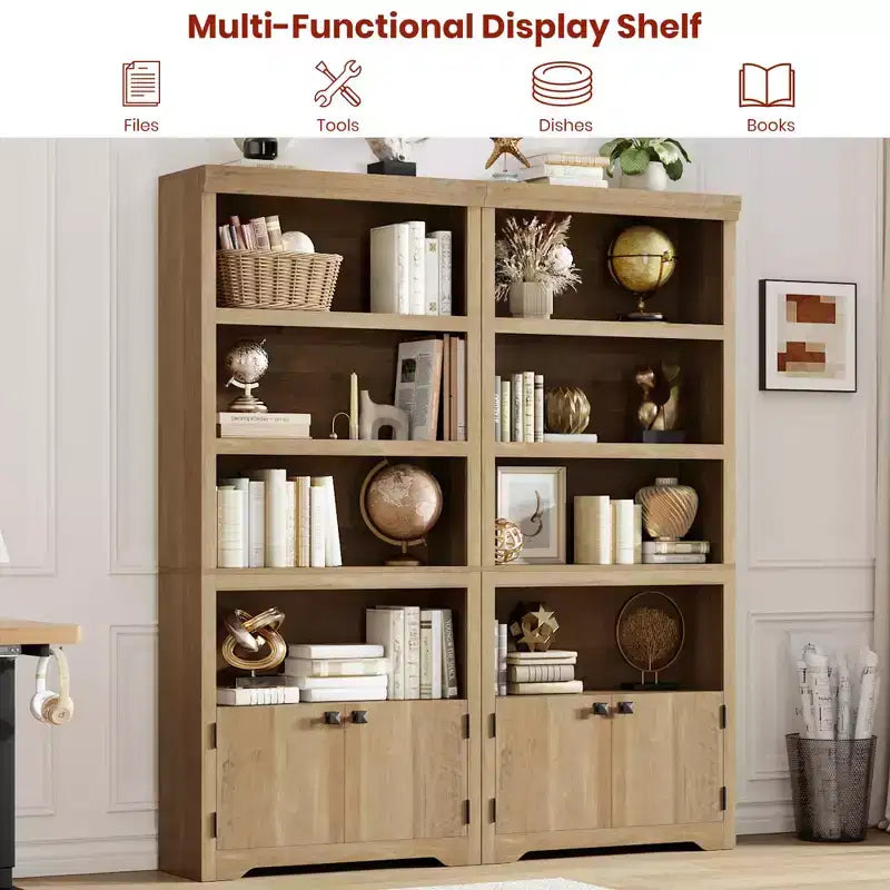 Libreria a 5 Ripiani, Libreria Stile Rustico, Larga 60/80 cm con 2 Ante e Ripiani Regolabili, Scaffale Aperto con Design Antiscivolo per la Casa