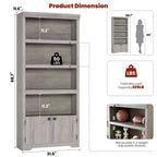 Libreria a 5 Ripiani, Libreria Stile Rustico, Larga 60/80 cm con 2 Ante e Ripiani Regolabili, Scaffale Aperto con Design Antiscivolo per la Casa