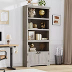 Libreria a 5 Ripiani, Libreria Stile Rustico, Larga 60/80 cm con 2 Ante e Ripiani Regolabili, Scaffale Aperto con Design Antiscivolo per la Casa
