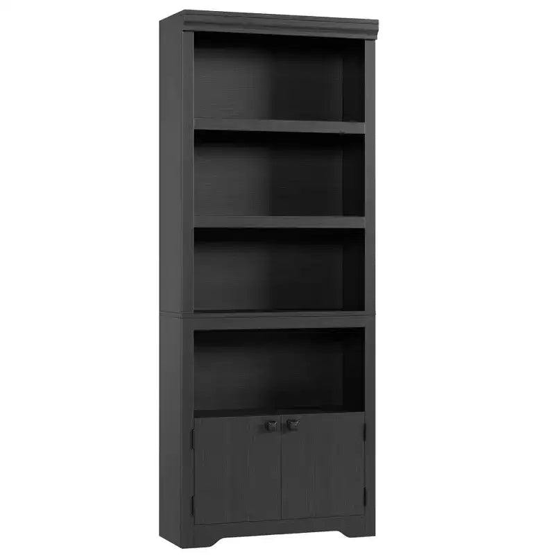 Libreria a 5 Ripiani, Libreria Stile Rustico, Larga 60/80 cm con 2 Ante e Ripiani Regolabili, Scaffale Aperto con Design Antiscivolo per la Casa