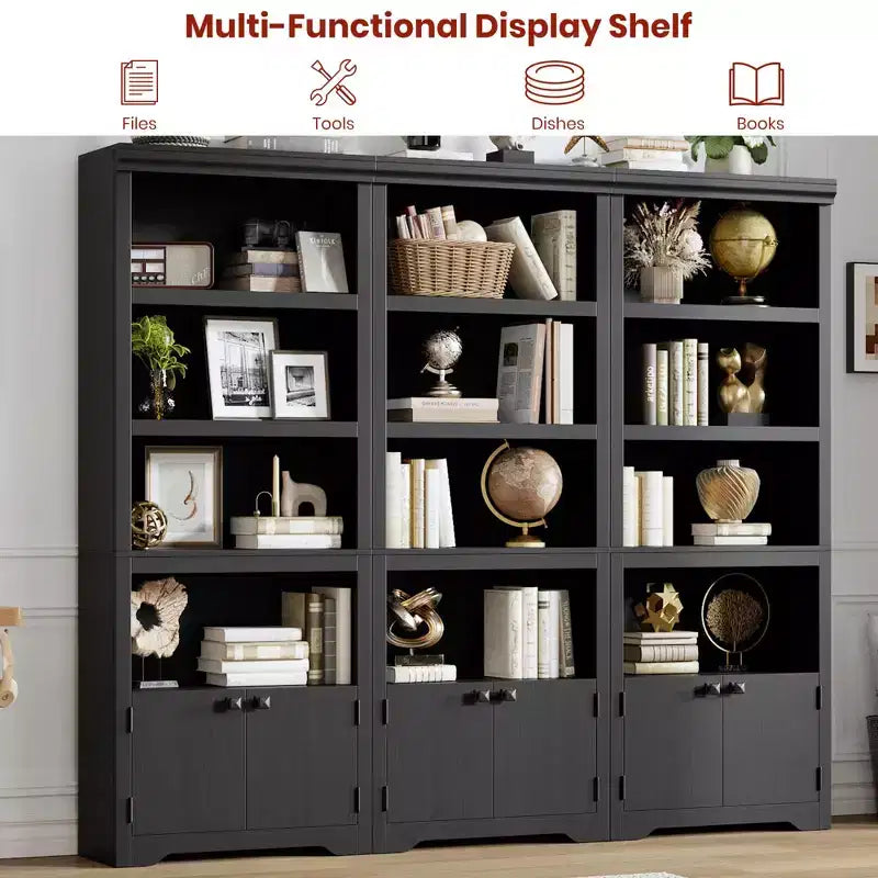 Libreria a 5 Ripiani, Libreria Stile Rustico, Larga 60/80 cm con 2 Ante e Ripiani Regolabili, Scaffale Aperto con Design Antiscivolo per la Casa