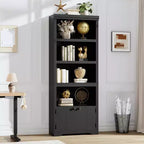 Libreria a 5 Ripiani, Libreria Stile Rustico, Larga 60/80 cm con 2 Ante e Ripiani Regolabili, Scaffale Aperto con Design Antiscivolo per la Casa