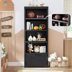 Libreria a 5 Ripiani, Libreria Stile Rustico, Larga 60/80 cm con 2 Ante e Ripiani Regolabili, Scaffale Aperto con Design Antiscivolo per la Casa