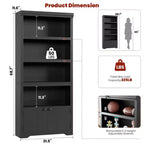 Libreria a 5 Ripiani, Libreria Stile Rustico, Larga 60/80 cm con 2 Ante e Ripiani Regolabili, Scaffale Aperto con Design Antiscivolo per la Casa