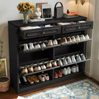 Laukingdom 47 Wooden Shoe Cabinet with 4 Flip Drawers & 2 Storage Drawers, Farmhouse Style, 1pc