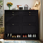 Laukingdom Mobile scarpiera in legno 47 con 4 cassetti a ribalta e 2 cassetti portaoggetti, stile rustico, 1 pezzo
