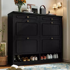 Laukingdom Mobile scarpiera in legno 47 con 4 cassetti a ribalta e 2 cassetti portaoggetti, stile rustico, 1 pezzo