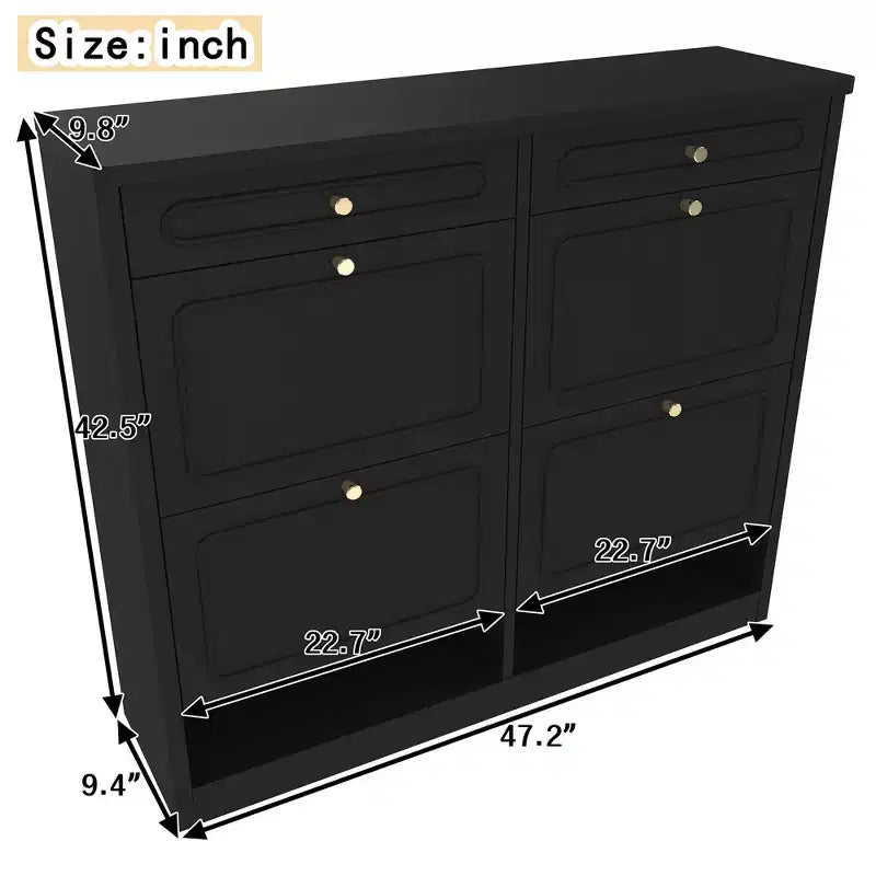 Laukingdom Mobile scarpiera in legno 47 con 4 cassetti a ribalta e 2 cassetti portaoggetti, stile rustico, 1 pezzo