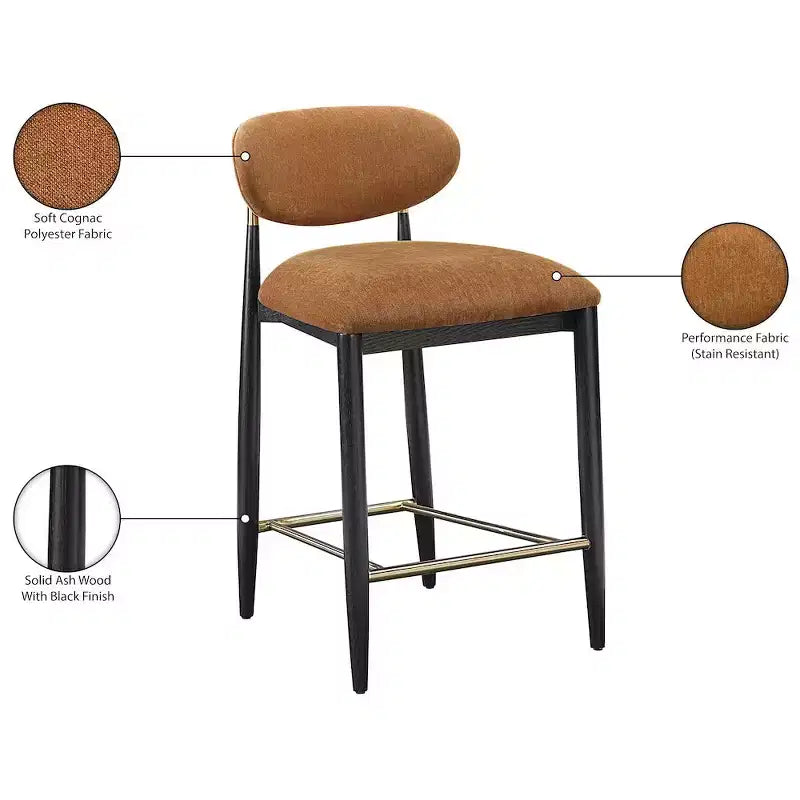 Sgabello da bancone Meridian Furniture Riccio con finitura nera e tessuto performante