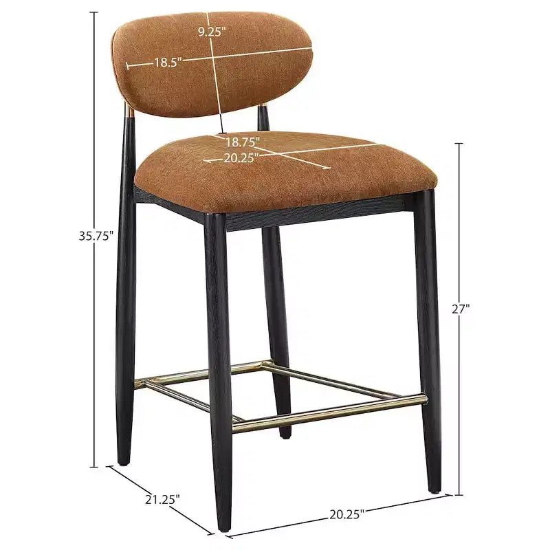Sgabello da bancone Meridian Furniture Riccio con finitura nera e tessuto performante