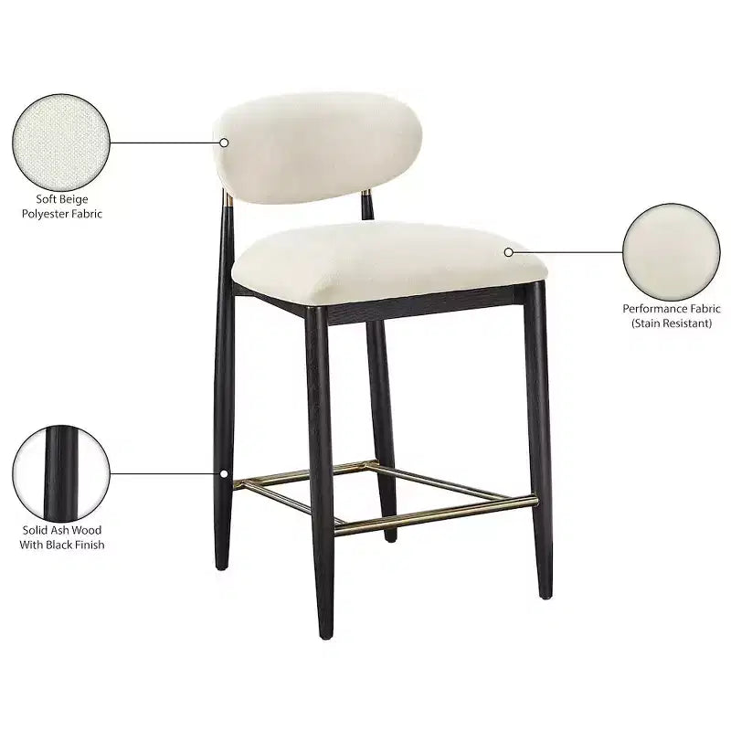 Sgabello da bancone Meridian Furniture Riccio con finitura nera e tessuto performante