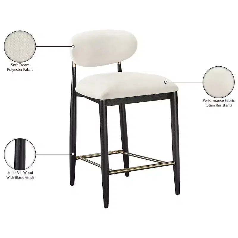 Sgabello da bancone Meridian Furniture Riccio con finitura nera e tessuto performante
