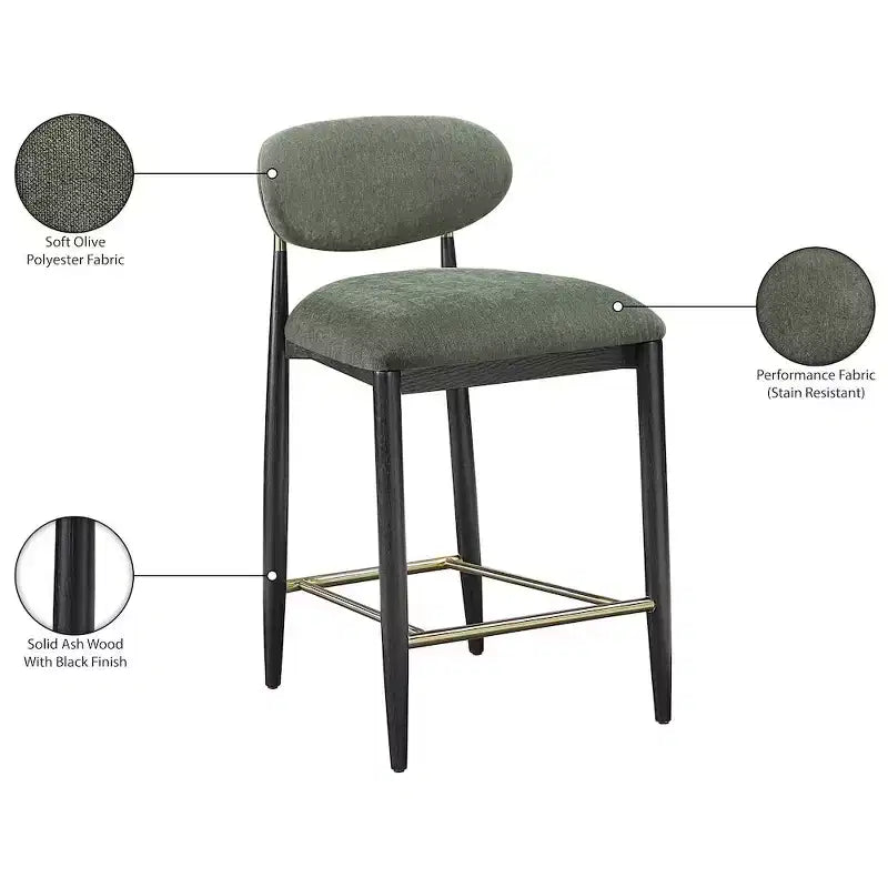 Sgabello da bancone Meridian Furniture Riccio con finitura nera e tessuto performante