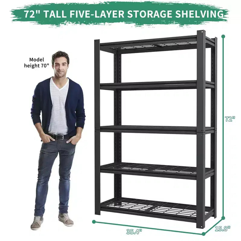 Scaffale portatutto in metallo a 5 ripiani, regolabile, per carichi pesanti, capacità di carico 900 kg, 183 cm di altezza