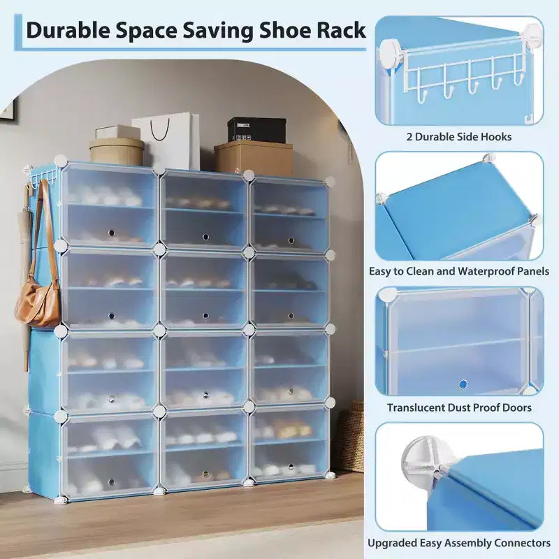Scarpiera a 8 Ripiani a Tripla Colonna con Ganci, Scaffale Organizzatore di Calzature Extra Large a 24 Scomparti Autoportante per Guardaroba e Ingresso di Famiglia, Nero