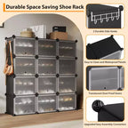 Scarpiera a 8 Ripiani a Tripla Colonna con Ganci, Scaffale Organizzatore di Calzature Extra Large a 24 Scomparti Autoportante per Guardaroba e Ingresso di Famiglia, Nero