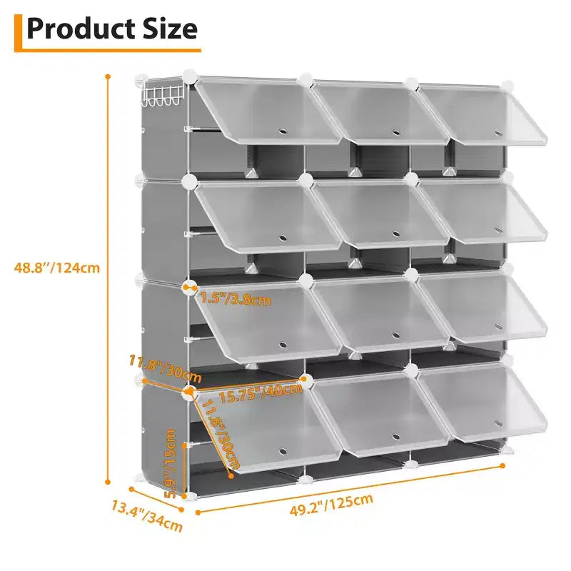 Scarpiera a 8 Ripiani a Tripla Colonna con Ganci, Scaffale Organizzatore di Calzature Extra Large a 24 Scomparti Autoportante per Guardaroba e Ingresso di Famiglia, Nero