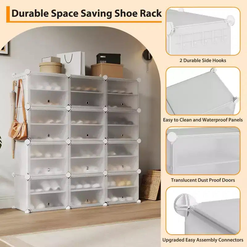 Scarpiera a 8 Ripiani a Tripla Colonna con Ganci, Scaffale Organizzatore di Calzature Extra Large a 24 Scomparti Autoportante per Guardaroba e Ingresso di Famiglia, Nero