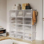 Scarpiera a 8 Ripiani a Tripla Colonna con Ganci, Scaffale Organizzatore di Calzature Extra Large a 24 Scomparti Autoportante per Guardaroba e Ingresso di Famiglia, Nero