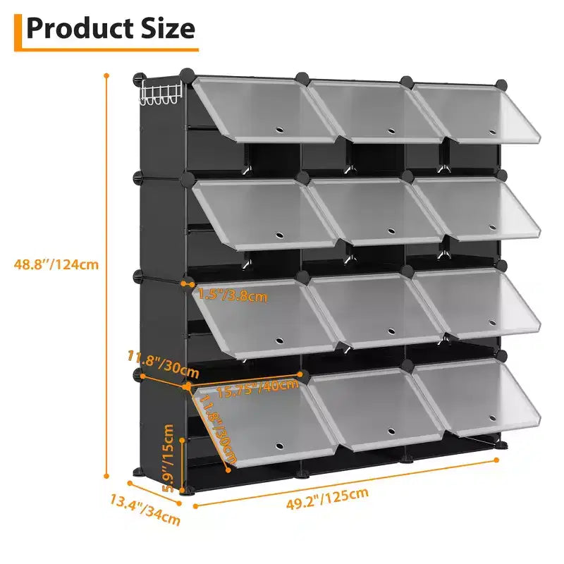 Scarpiera a 8 Ripiani a Tripla Colonna con Ganci, Scaffale Organizzatore di Calzature Extra Large a 24 Scomparti Autoportante per Guardaroba e Ingresso di Famiglia, Nero