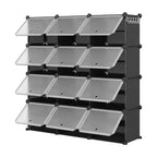 Scarpiera a 8 Ripiani a Tripla Colonna con Ganci, Scaffale Organizzatore di Calzature Extra Large a 24 Scomparti Autoportante per Guardaroba e Ingresso di Famiglia, Nero