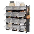 8-Tier Triple Column Shoe Rack with Hooks, 24-Slot Extra Large Freestanding Footwear Organizer Shelf for Family Mudroom & Closet, Black