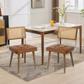 Set of 2 Mid-Century Rattan Dining Chairs  Upholstered Linen/Soft Seat, Solidified Wood & Metal Frame, Cane Back  Kitchen, Dining Room
