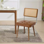 Set di 2 sedie da pranzo in rattan di metà secolo con seduta imbottita in lino/morbida, telaio in legno massiccio e metallo, schienale in canna - Cucina, sala da pranzo