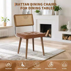 Set di 2 sedie da pranzo in rattan di metà secolo con seduta imbottita in lino/morbida, telaio in legno massiccio e metallo, schienale in canna - Cucina, sala da pranzo