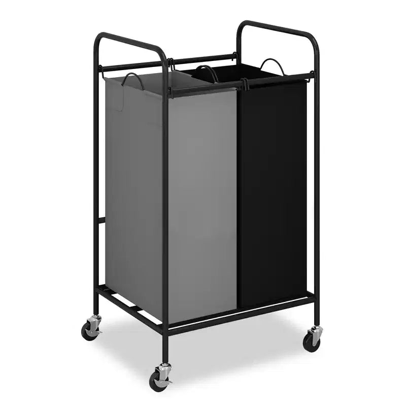2-Bag Laundry Sorter Cart, 80L Rolling Laundry Hamper with Lockable Wheels  2 Section Large Basket Organizer for Dirty Clothes & Toys