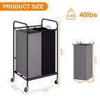 Carrello portabiancheria con 2 sacche, 80L, con ruote bloccabili. Grande cesto organizer a 2 scomparti per vestiti sporchi e giocattoli