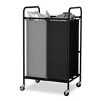 Carrello portabiancheria con 2 sacche, 80L, con ruote bloccabili. Grande cesto organizer a 2 scomparti per vestiti sporchi e giocattoli