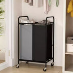 Carrello portabiancheria con 2 sacche, 80L, con ruote bloccabili. Grande cesto organizer a 2 scomparti per vestiti sporchi e giocattoli