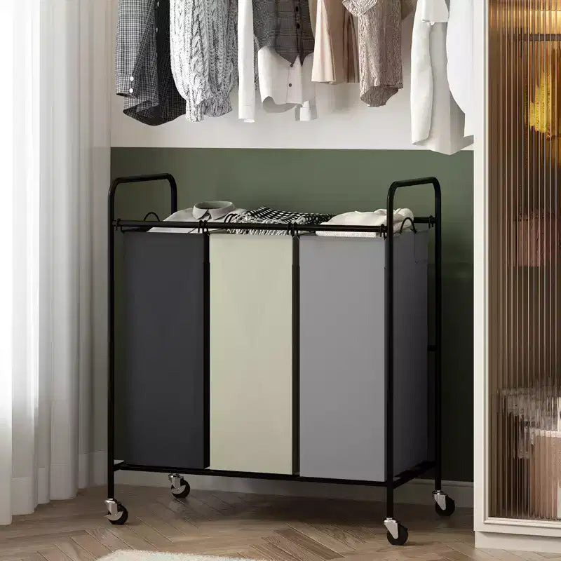 Carrello portabiancheria con 2 sacche, 80L, con ruote bloccabili. Grande cesto organizer a 2 scomparti per vestiti sporchi e giocattoli