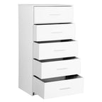 Comodino moderno a 5 cassetti in tessuto con struttura in MDF – Nero/Bianco, singolo