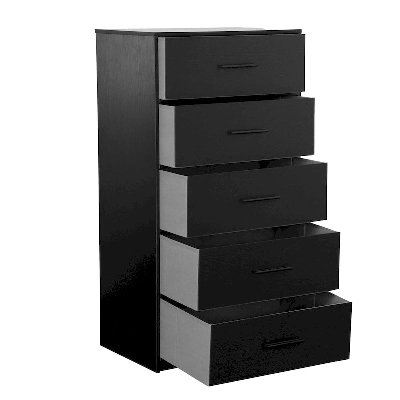 Comodino moderno a 5 cassetti in tessuto con struttura in MDF – Nero/Bianco, singolo