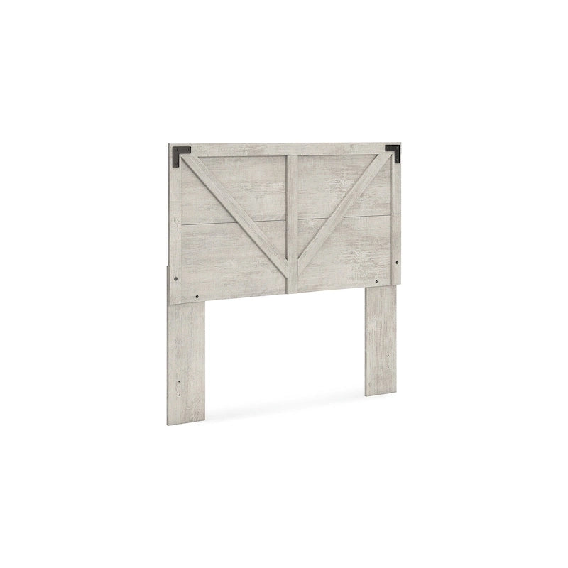 Testiera a pannelli a croce Modern Farmhouse con finitura effetto rovere – Grigio chiaro, Matrimoniale / Queen