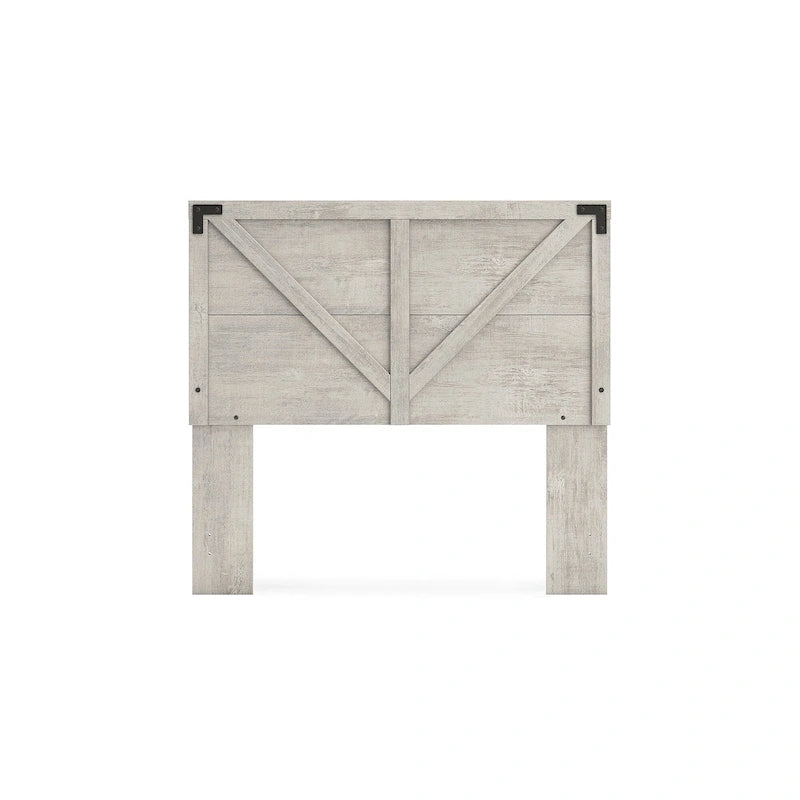 Testiera a pannelli a croce Modern Farmhouse con finitura effetto rovere – Grigio chiaro, Matrimoniale / Queen