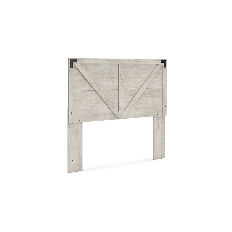 Testiera a pannelli a croce Modern Farmhouse con finitura effetto rovere – Grigio chiaro, Matrimoniale / Queen