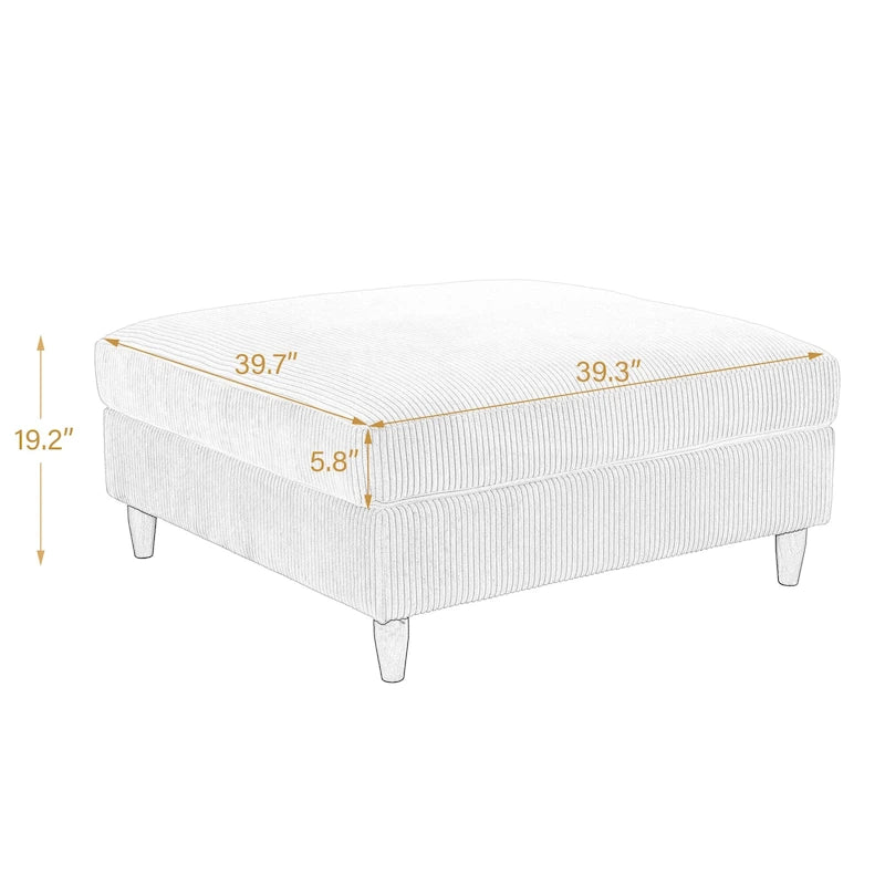 Poggiapiedi Pouf in Velluto a Coste con Gambe in Legno – Colori Multipli, Singolo