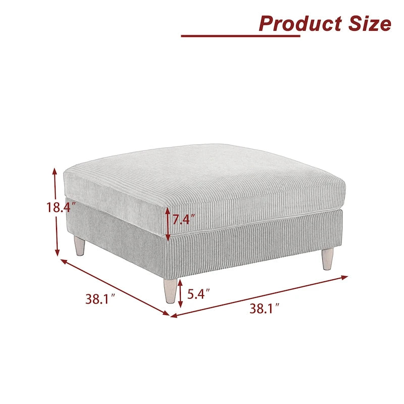 Poggiapiedi Pouf in Velluto a Coste con Gambe in Legno – Colori Multipli, Singolo