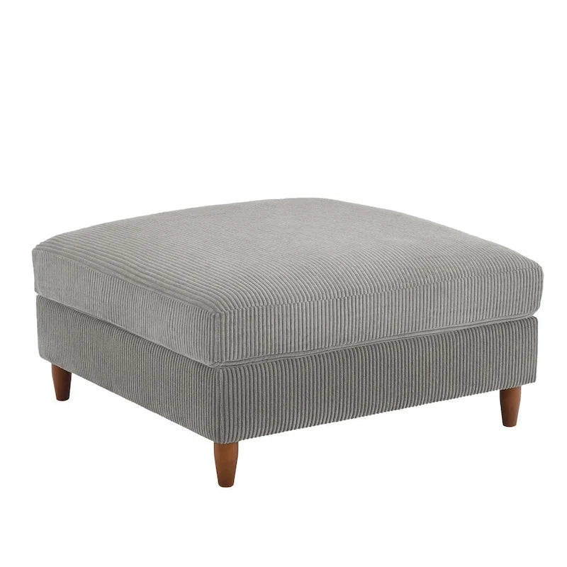 Poggiapiedi Pouf in Velluto a Coste con Gambe in Legno – Colori Multipli, Singolo