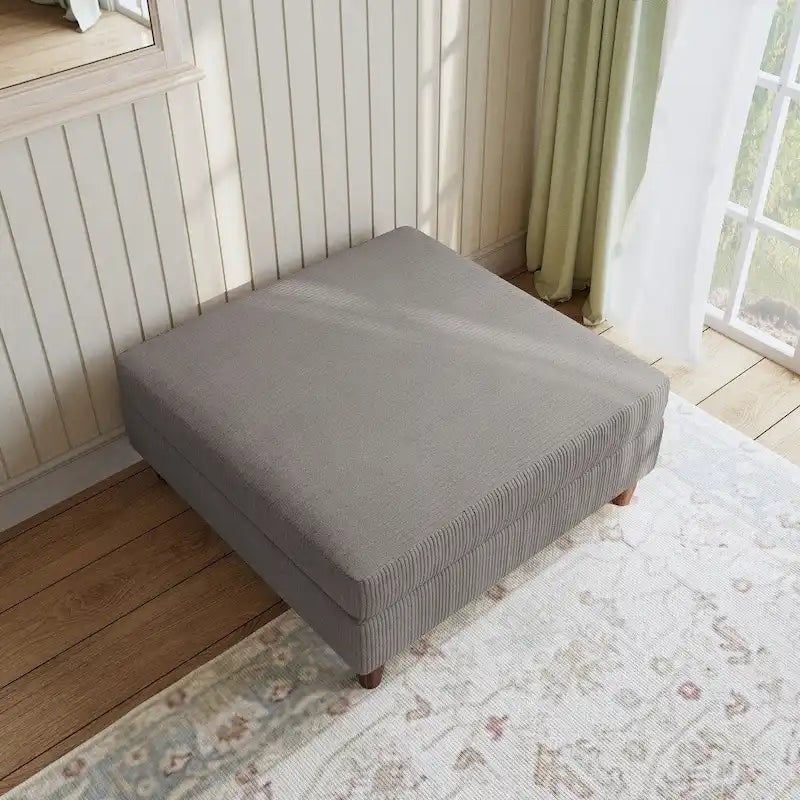 Poggiapiedi Pouf in Velluto a Coste con Gambe in Legno – Colori Multipli, Singolo