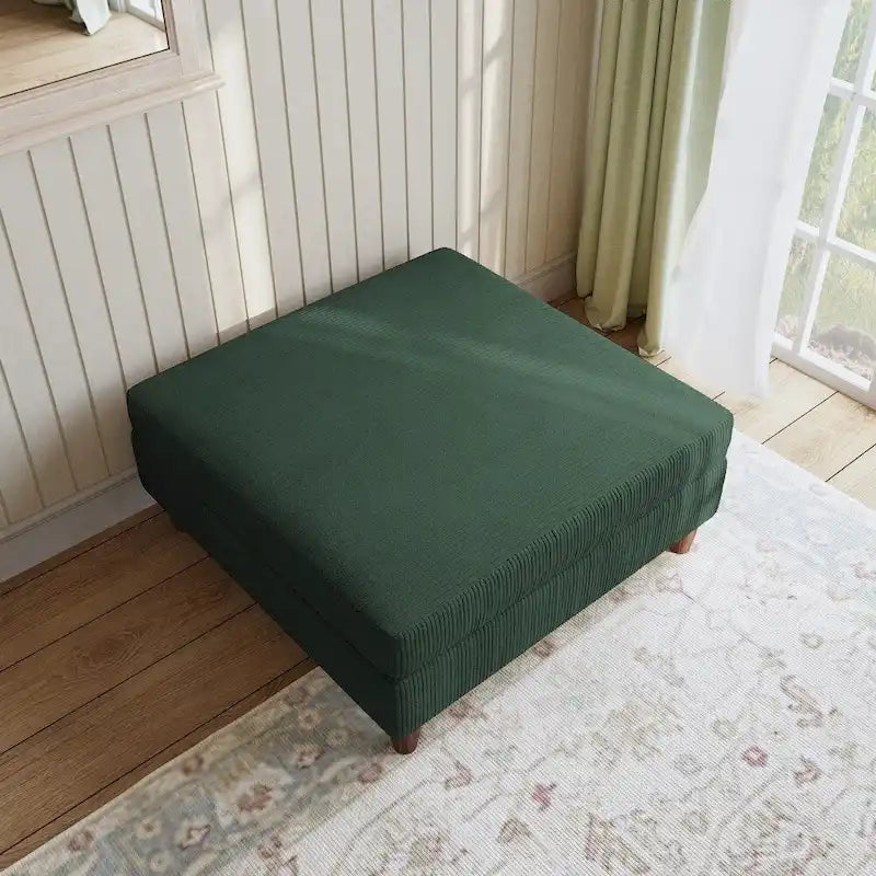 Poggiapiedi Pouf in Velluto a Coste con Gambe in Legno – Colori Multipli, Singolo