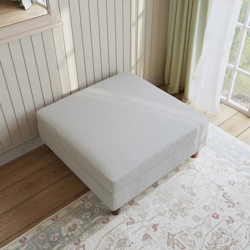 Poggiapiedi Pouf in Velluto a Coste con Gambe in Legno – Colori Multipli, Singolo