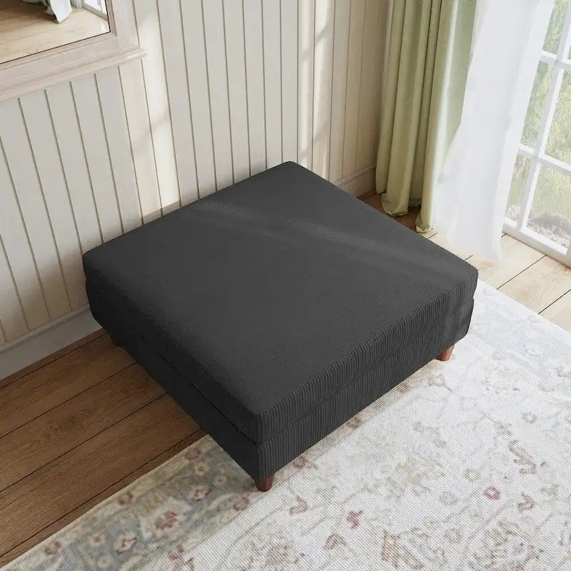Poggiapiedi Pouf in Velluto a Coste con Gambe in Legno – Colori Multipli, Singolo
