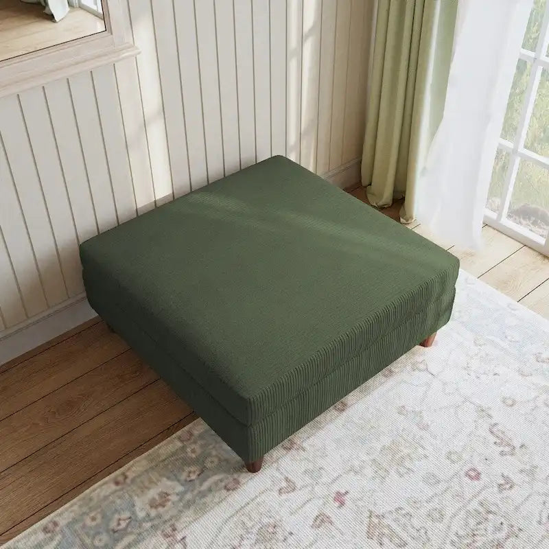 Poggiapiedi Pouf in Velluto a Coste con Gambe in Legno – Colori Multipli, Singolo