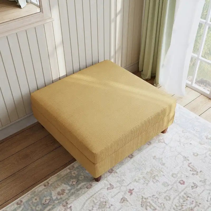 Poggiapiedi Pouf in Velluto a Coste con Gambe in Legno – Colori Multipli, Singolo