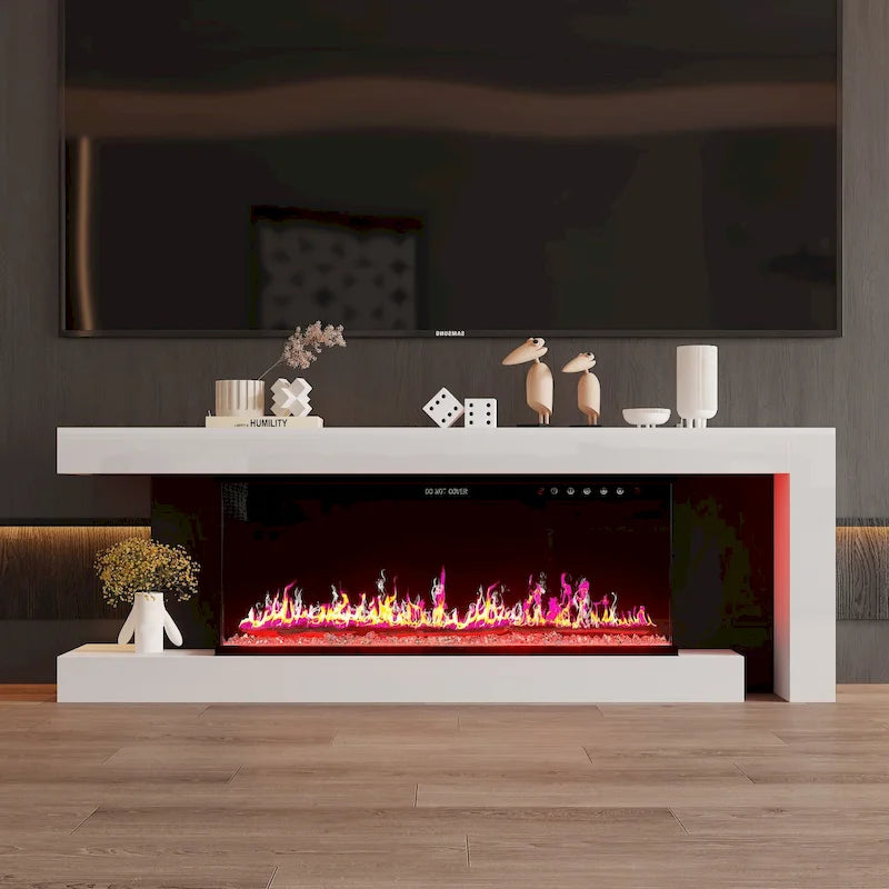 Mobile TV con caminetto elettrico con effetti fiamma a 12 colori e telecomando – Bianco, singolo