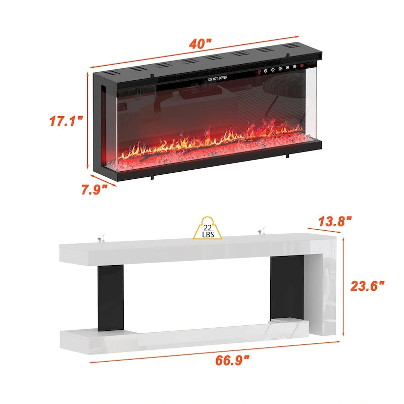 Mobile TV con caminetto elettrico con effetti fiamma a 12 colori e telecomando – Bianco, singolo